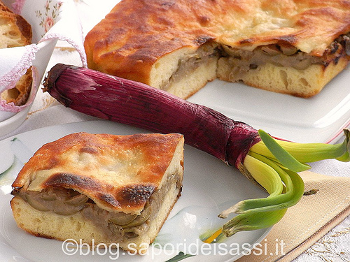 Calzoni con sponsali fetta focaccia con la cipolla